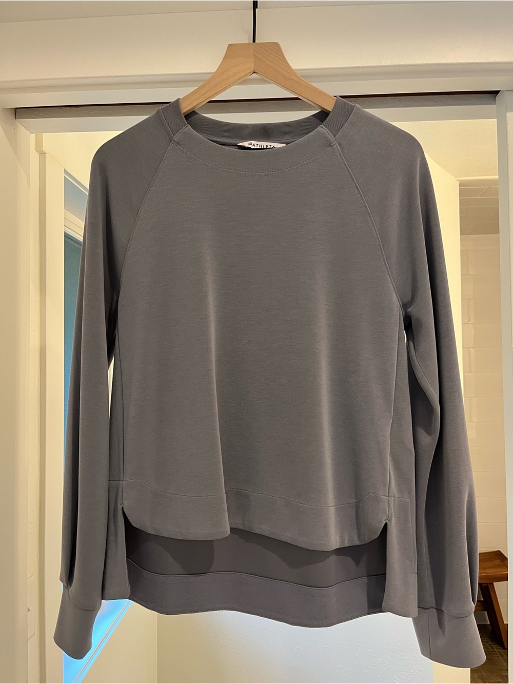 Athleta Gray Layered Hem Long Sleeve Top